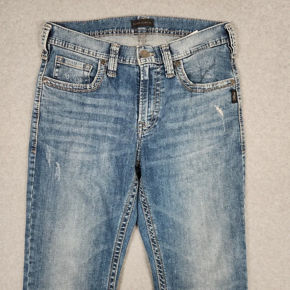 Silver Jeans 30x30 Blue Craig Relaxed Bootcut Stretch Light Wash Western Whisker